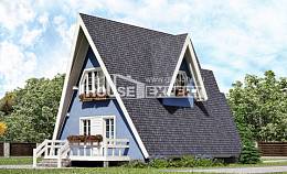 100-002-П Проект двухэтажного дома мансардный этаж, экономичный загородный дом из бревен Ухта, House Expert