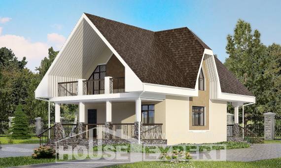 125-001-Л Проект двухэтажного дома с мансардным этажом, красивый домик из газобетона Воркута, House Expert