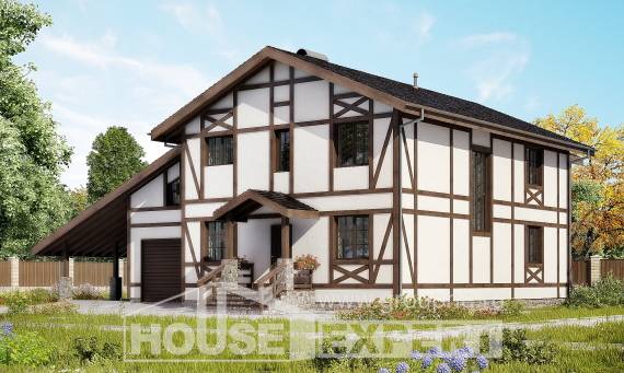 250-002-Л Проект двухэтажного дома мансардой, гараж, современный загородный дом из кирпича Сосногорск, House Expert
