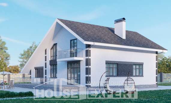 190-008-П Проект двухэтажного дома мансардой и гаражом, классический коттедж из твинблока Инта, House Expert