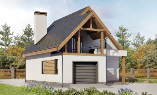 120-005-П Проект двухэтажного дома мансардный этаж и гаражом, небольшой коттедж из пеноблока Инта | Проекты домов от House Expert