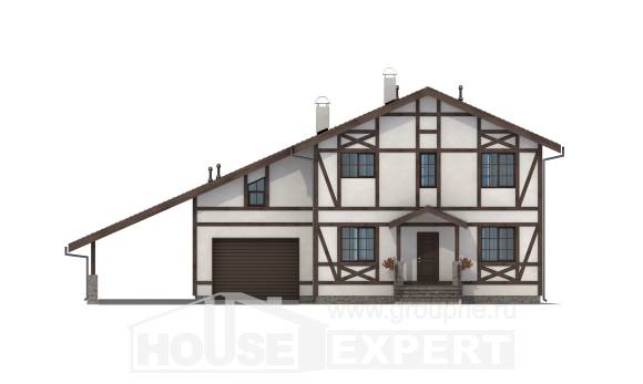 250-002-Л Проект двухэтажного дома мансардой, гараж, уютный коттедж из кирпича Усинск, House Expert