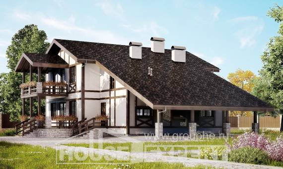 250-002-Л Проект двухэтажного дома с мансардой, гараж, простой коттедж из кирпича Усинск, House Expert