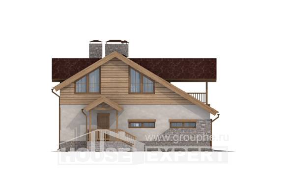 165-002-П Проект двухэтажного дома с мансардой и гаражом, недорогой коттедж из керамзитобетонных блоков Ухта, House Expert