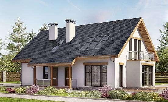 185-005-П Проект двухэтажного дома с мансардой и гаражом, классический коттедж из арболита Емва | Проекты домов от House Expert